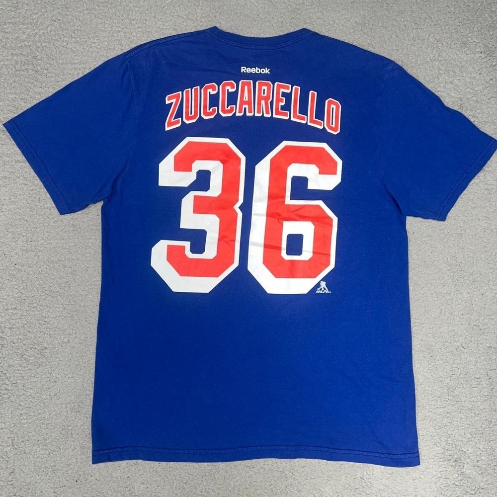 Reebok New York Rangers Mats Zuccarello T Shirt Men's L Blue #36 2-Sided NHL Tee